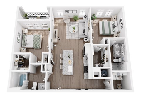 Floor plan for 2 beds, 2 baths, 1215 sqft